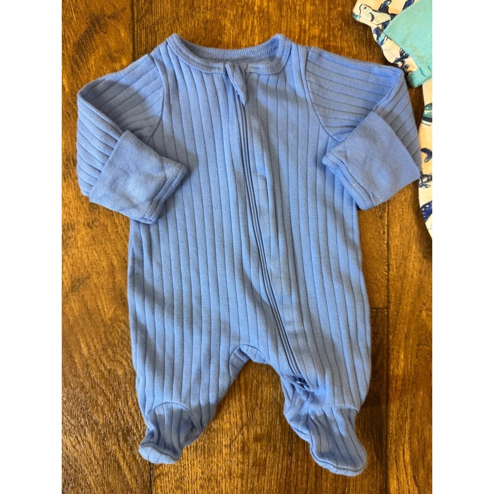 Baby Boy Preemie Lot Sleepers Rompers Zippered Outfits Clothes Blue Ribbed Shark - Picture 4 of 8